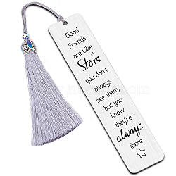 3Pcs Stainless Steel Bookmarks, Cardboard Box and Nylon Tassel Big Pendant Decorations, Stainless Steel Color, 125x26mm, 1pc/style(AJEW-FG0001-44E)