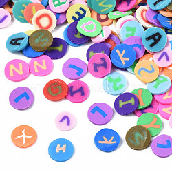 Handmade Polymer Clay Cabochons, Fashion Nail Art Decoration Accessories, Flat Round with Letter, Mixed Color, 5~6x0.5mm, about 47600pcs/1000g(CLAY-N006-65)