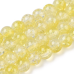 Transparent Crackle Baking Painted Glass Beads Strands, Imitation Opalite, Round, Yellow, 6x5mm, Hole: 1.2mm, about 147pcs/strand, 31.10 inch(79cm)(DGLA-T003-01B-15)