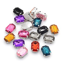 Sew on Rhinestone, Multi-strand Links, Imitation Taiwan Acrylic Rhinestone, with Platinum Plated Brass Prong Settings, Rectangle, Faceted, Mixed Color, 8x6x4mm, Hole: 1mm(X-GACR-M005-6x8mm-M)