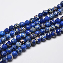 Natural Imperial Jasper Beads Strands, Round, Dyed, Blue, 10mm, Hole: 1mm, about 38pcs/strand, 15 inch(X-G-I122-10mm-06)