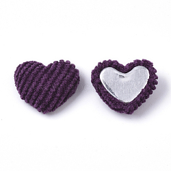 Corduroy Cloth Fabric Covered Cabochons, with Aluminum Bottom, Heart, Purple, 14~15x16~17x6~7mm(X-WOVE-Q079-12G)
