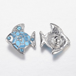 (Holiday Stock-Up Sale)Alloy Rhinestone Snap Buttons, Jewelry Buttons, Enamel Style, Fish, Platinum, Light Sky Blue, 18x21x7mm(SNAP-R029-03P)