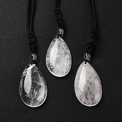 Natural Quartz Crystal Pendant Necklace with Nylon Cord for Women, Teardrop, 27.76~27.95 inch(70.5~71cm)(NJEW-L464-A06)