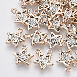 UV Plating ABS Plastic Pendants, with Acrylic, with Crystal Rhinestone, Light Gold, Star, Clear, 17x15x5mm, Hole: 2mm(KY-N007-33)