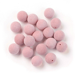 Flocky Acrylic Beads, Half Drilled, Round, Pink, 8mm, Hole: 1.4mm(OACR-I001-8mm-L05)