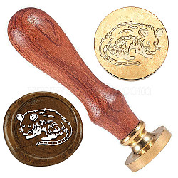 Wax Seal Stamp Set, Brass Sealing Wax Stamp Head, with Wood Handle, for Envelopes Invitations, Gift Card, Mouse, 83x22mm, Stamps: 25x14.5mm(AJEW-WH0208-862)