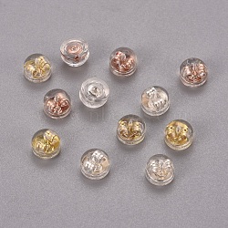 Brass & Plastic Ear Nuts, Earring Backs, Long-Lasting Plated, Half Round, Mixed Color, 5.5x4mm, Hole: 0.6mm(KK-I664-04)