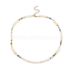 Natural Pearl & Millefiori & Seed Glass Beaded Necklace for Women, Colorful, 16.93 inch(43cm)(NJEW-JN04159)