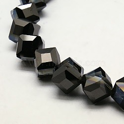 Half Plated Crystal Glass Cube Beads Strands, Faceted, Black Plated, 10~11x10~11x10~11mm, Hole: 1mm(EGLA-F023-D03)