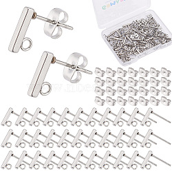 GOMAKERER 100Pcs 2 Styles 304 Stainless Steel Stud Earring Findings, with Loop, Rectangle with 304 Stainless Steel Ear Nuts, Stainless Steel Color, 6~10x2~4.5x2~3mm, Hole: 0.8~1.8mm, 50pcs/style(FIND-GO0002-56)