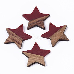 Resin & Wood Pendants, Star, Dark Red, 26x28x4mm, Hole: 1.6mm(X-RESI-T023-23G)