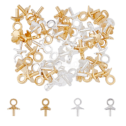 HOBBIESAY 40Pcs 4 Style Brass Cup Peg Bails, For Half Drilled Beads, Square & Flower, Golden & Silver, 7x4~5x4~5mm, Hole: 2mm, Pin: 0.8mm, 10Pcs/style(KK-HY0001-93)