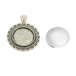 Pendant Making Sets, with Alloy Pendant Cabochon Settings and Glass Cabochons, Flat Round, Nickel Free, Antique Silver, Tray: 20mm, 40x31x2.5mm, Hole: 4x6mm, 19.5~20x5.5mm(DIY-X0288-79AS-NF)