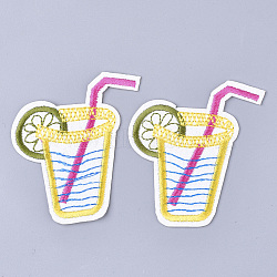 Computerized Embroidery Cloth Iron On Patches, Costume Accessories, Appliques, Drink, Yellow, 66x43x1mm(FIND-T030-146)