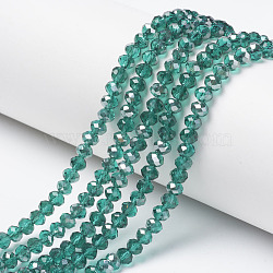 Electroplate Transparent Glass Beads Strands, Half Gray Plated, Faceted, Rondelle, Light Sea Green, 4x3mm, Hole: 0.4mm, about 123~127pcs/strand, 16.5~16.9 inch(42~43cm)(EGLA-A034-T4mm-E08)
