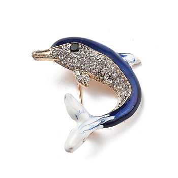 Marine Organism Alloy Rhinestone Brooches, Dolphin, 27.5x43mm