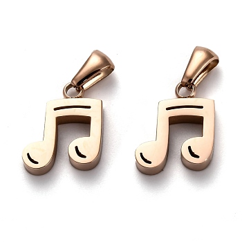 Ion Plating(IP) 304 Stainless Steel Pendants, Manual Polishing, Musical Note, Rose Gold, 15x12x3.5mm, Hole: 6x2.5mm