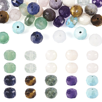 40Pcs 10 Styles Natural Mixed Gemstone Beads, Faceted, Rondelle, 8~8.5x6~6.5mm, Hole: 0.9~1mm, 4pcs/style