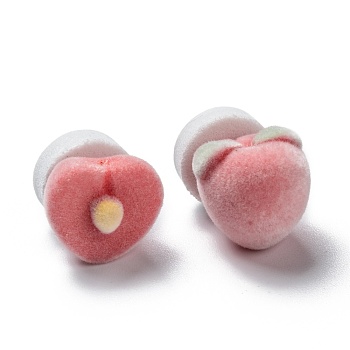Asymmetrical Flocky Velvet Stud Earrings, with 925 Sterling Silver Pin, Peach, Pink, 14x14mm, Pin: 0.6mm