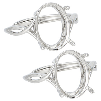 2Pcs Adjustable Brass Finger Rings Components, Oval Prong Ring Settings, Platinum, Tray: 11x7.4mm, Inner Diameter: 18.6mm