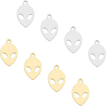 Unicraftale 201 Stainless Steel Laser Cut Pendants, ET, Golden & Stainless Steel Color, 15x10x1mm, Hole: 1.5mm, 12pcs/box