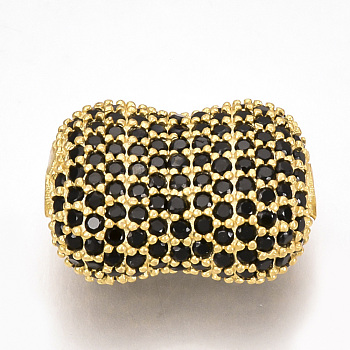 Brass Micro Pave Cubic Zirconia Beads, Black, Golden, 20x15x9mm, Hole: 1.5mm