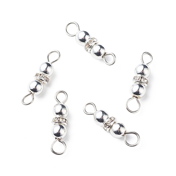 Electroplate Non-magnetic Synthetic Hematite Connector Charms, with Brass Crystal Rhinestone and Stainless Steel Color Tone 304 Stainless Steel Loops, Round, 17.5x4.5mm, Hole: 2mm and 3mm