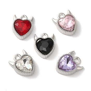 Heart Rack Plating Alloy Charms, with Rhinestone, Cadmium Free & Nickel Free & Lead Free, Mixed Color, Platinum, 13x10.5x5mm, Hole: 1.8mm