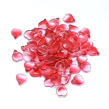 Transparent Glass Charms, Heart Shaped Petal, Two Tone, Red, 15x12x4.5mm, Hole: 1mm