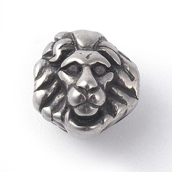 316 Surgical Stainless Steel Beads, Lion Head, Antique Silver, 9.5x9x9mm, Hole: 1.8mm