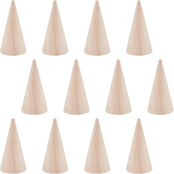 Wooden Ring Displays, Cone Shaped Finger Ring Display Stands, BurlyWood, 25x49.5mm, 12pcs/box