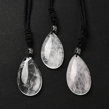 Natural Quartz Crystal Pendant Necklace with Nylon Cord for Women, Teardrop, 27.76~27.95 inch(70.5~71cm)