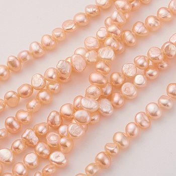 Natural Cultured Freshwater Pearl Beads Strands, Nugget, Light Salmon, 6~8x4.5~5.5mm, Hole: 0.5mm, about 61~64pcs/strand, 34.5cm