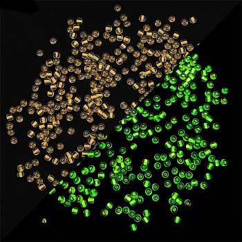 Glow in the Dark Luminous Transparent Glass Round Seed Beads, Inside Colours, Rondelle, Gold, 2mm, about 660pcs/bag