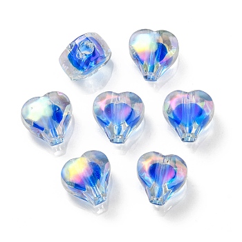 UV Plating Rainbow Iridescent Acrylic Beads, Two Tone Bead in Bead, Heart, Royal Blue, 11x11.5x8mm, Hole: 3mm