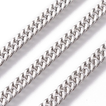 304 Stainless Steel Cuban Link Chains, Chunky Curb Chains, with Spool, Unwelded, Stainless Steel Color, 4.5x1.8mm, Link: 7x4.5x0.8mm, about 32.8 Feet(10m)/roll