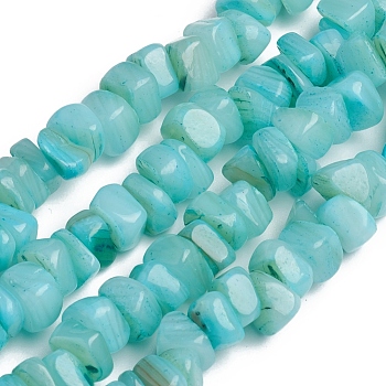 Shell Beads Strands, for Jewelry Making, DIY Crafts, Dyed, Nuggets Chips, Turquoise, 6.2x6.2x1.3mm, Hole: 0.8mm, about 107pcs/strand, 15.16 inch(38.5cm)