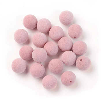 Flocky Acrylic Beads, Half Drilled, Round, Pink, 8mm, Hole: 1.4mm