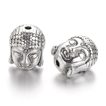 Antique Silver Tibetan Style Buddha Head Alloy Beads, Lead Free, 11x9x8mm, Hole:1.5mm