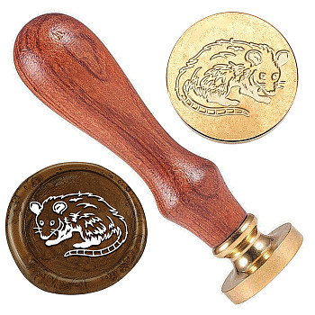 Wax Seal Stamp Set, Brass Sealing Wax Stamp Head, with Wood Handle, for Envelopes Invitations, Gift Card, Mouse, 83x22mm, Stamps: 25x14.5mm