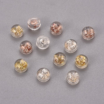 Brass & Plastic Ear Nuts, Earring Backs, Long-Lasting Plated, Half Round, Mixed Color, 5.5x4mm, Hole: 0.6mm