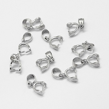 Rhodium Plated Sterling Silver Pendant Bails, Ice Pick & Pinch Bails, Platinum, 13mm, Hole: 3.5x5mm, Pin: 0.8mm