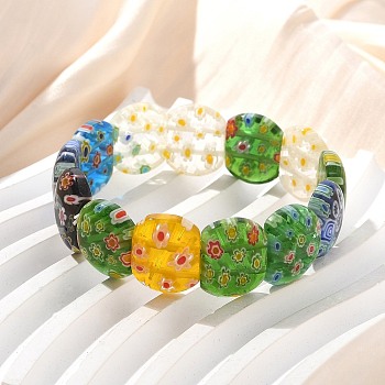 Handmade Millefiori Lampwork Beaded Stretch Bracelets for Men Women, Oval, Colorful, 5/8~3/4x1/2 inch(1.7~1.75x1.35cm), Inner Diameter: 1-7/8~2-1/8 inch(4.75~5.4cm)