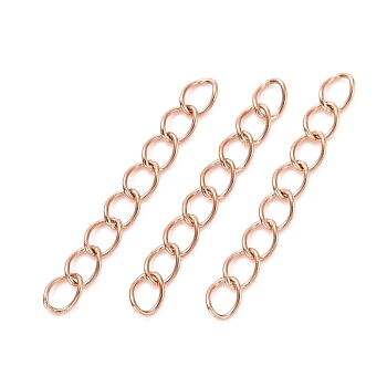 Ion Plating(IP) 304 Stainless Steel Curb Chains Extender, Rose Gold, 25mm, Link: 4x3x0.5mm