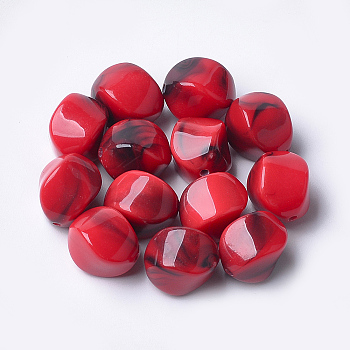 Acrylic Beads, Imitation Gemstone Style, Nuggets, Red, 15.5x12x12mm, Hole: 1.8mm