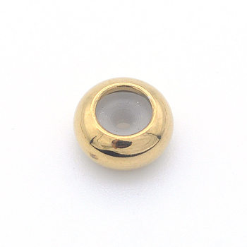 201 Stainless Steel Beads, with Rubber Inside, Slider Beads, Stopper Beads, Rondelle, Golden, 8x4mm, Hole: 4mm, Rubber Hole: 1.2mm
