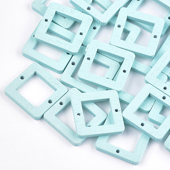 Painted Poplar Wood Links, Square, Pale Turquoise, 23x23x3mm, Hole: 1.4mm