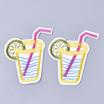 Computerized Embroidery Cloth Iron On Patches, Costume Accessories, Appliques, Drink, Yellow, 66x43x1mm