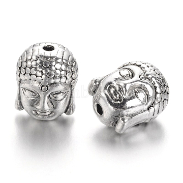 Antique Silver Tibetan Style Buddha Head Alloy Beads, Lead Free, 11x9x8mm, Hole:1.5mm(X-TIBEB-60542-AS-LF)
